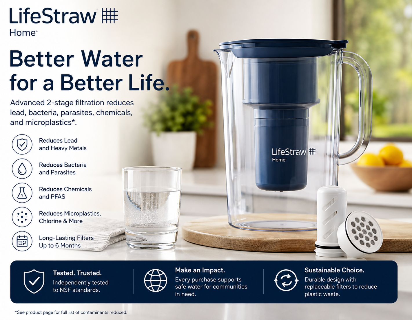 LifeStraw Home 7-Cup Glass Water Filter Pitcher product photo