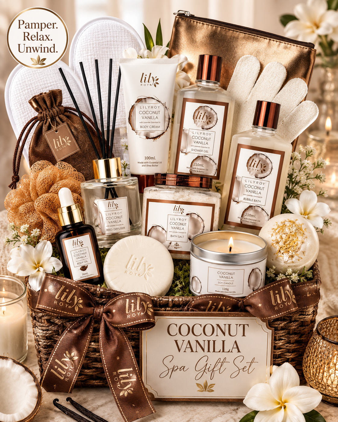 Coconut Vanilla Bath & Body Spa Gift Basket Set product photo