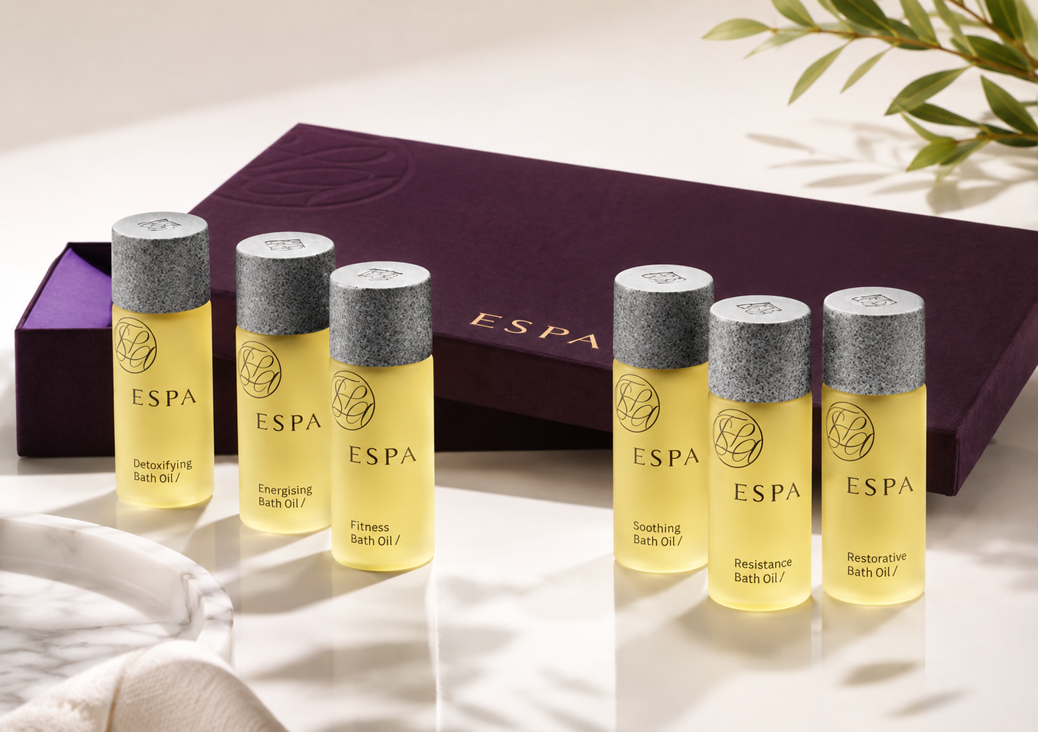 ESPA Signature Blends Aromatherapy Bath & Body Oil Collection shown from the front